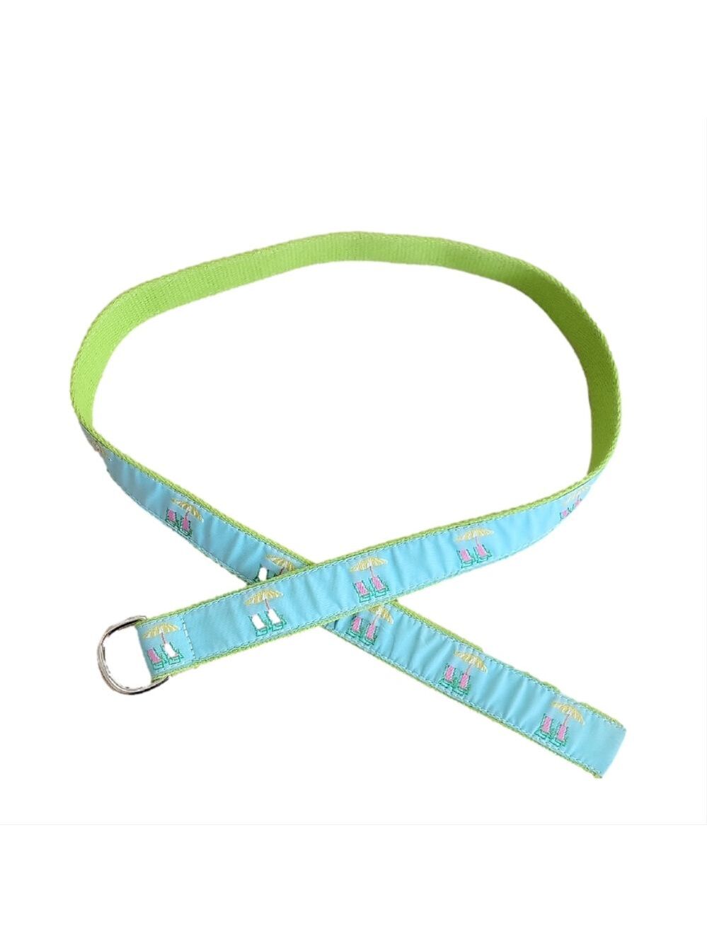 Eliza B Blue & Green Beach Chair D-Ring Ribbon Beach Chair Belt Size Medium EUC